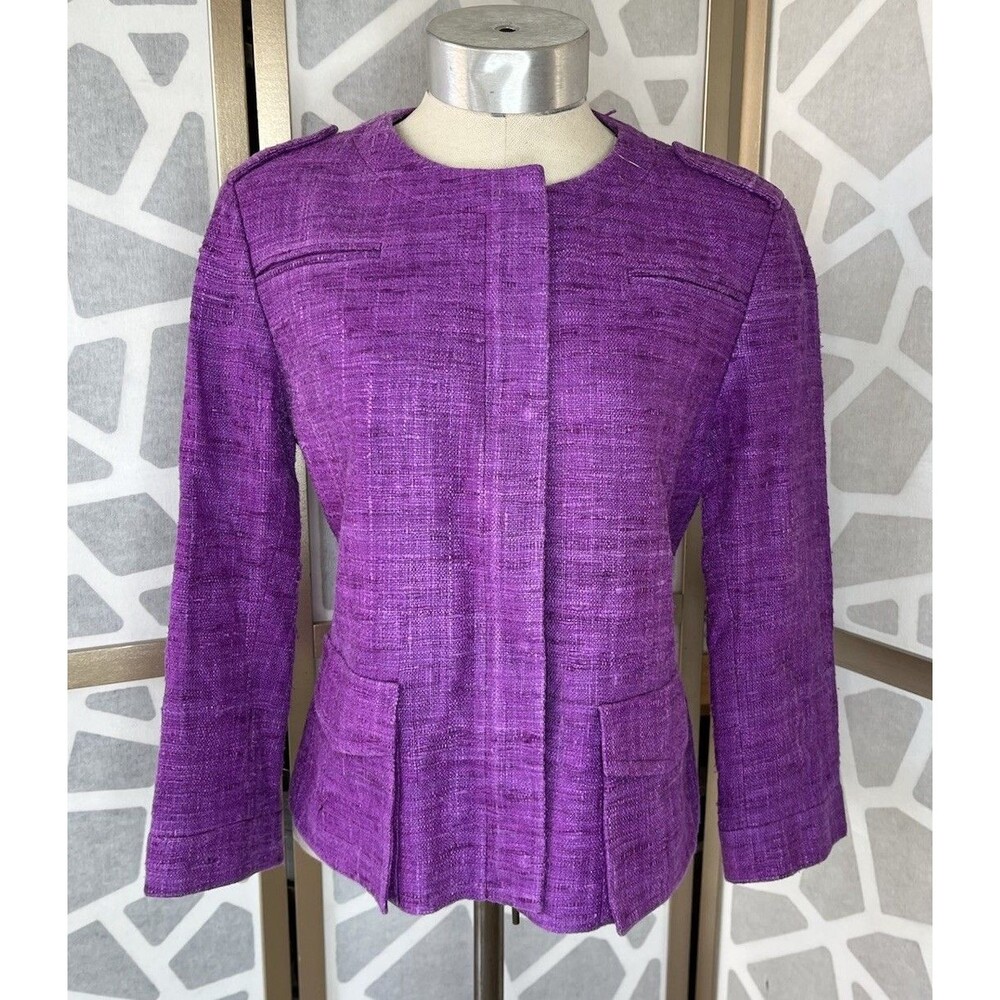 A-K-R-I-S- AKRIS PUNTO PURPLE BLAZER Jacket SZ S Us 6 Eu 38 100% Silk 3/4 Sleeve
